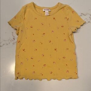 Cat & Jack Yellow Ribbed Floral Short Sleeve Tee
